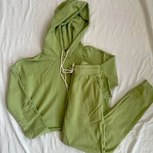 BRAND NEW MATE the Label Organic Green Terry Cropped Hoodie and Jogger Size XS